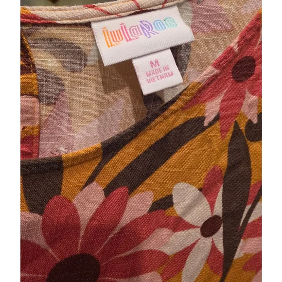 LuLaRoe Floral Dress – Size Medium – Mustard/Pink Retro Print - Picture 4 of 5